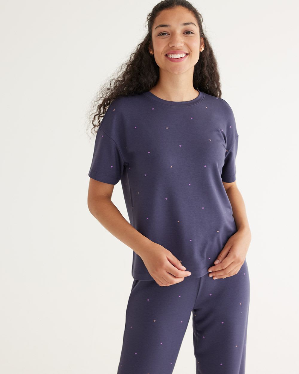 Short-Sleeve French Terry Pyjama Top, R Line, Regular