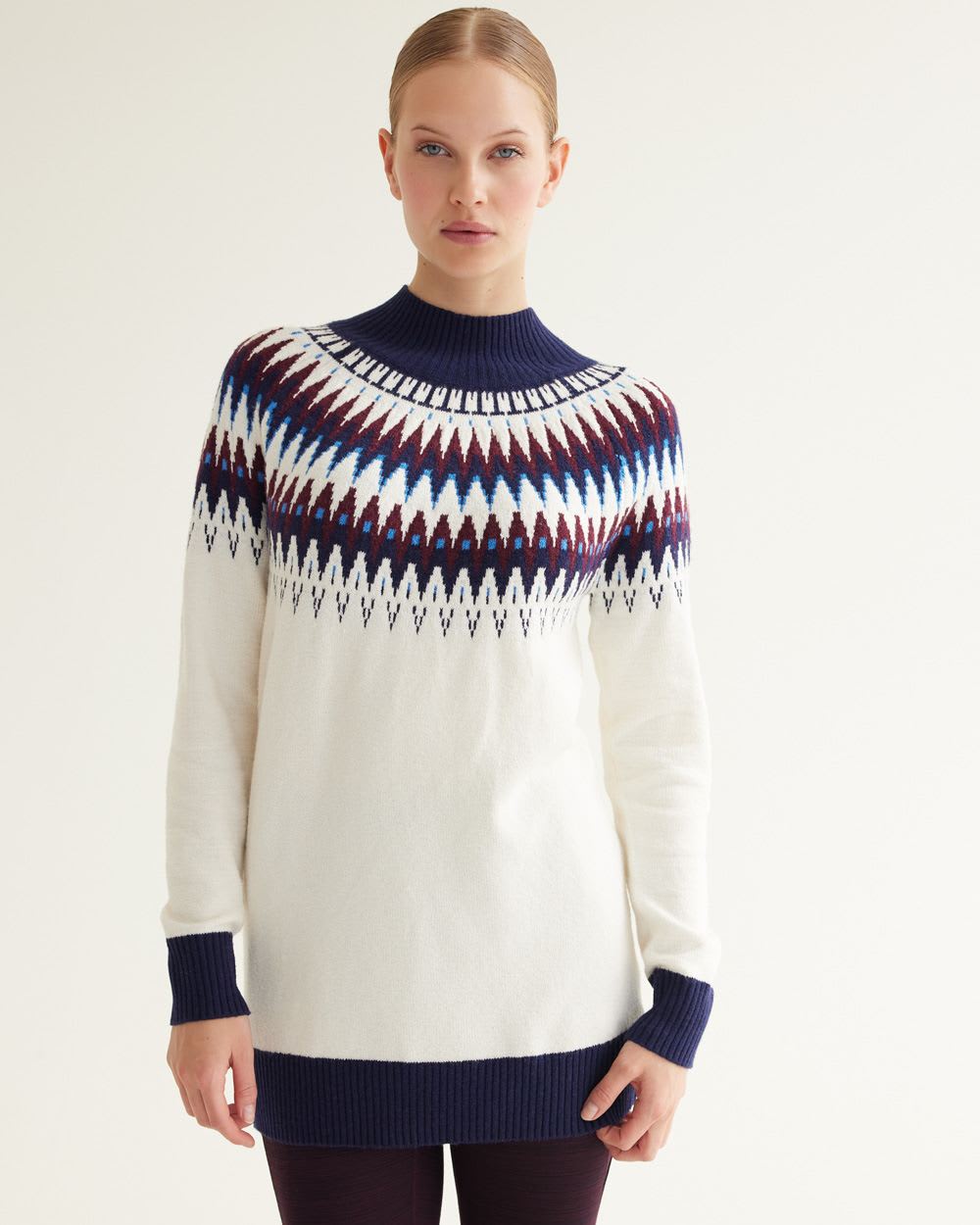 Long-Sleeve Tunic Sweater with Fair-Isle Pattern, Regular