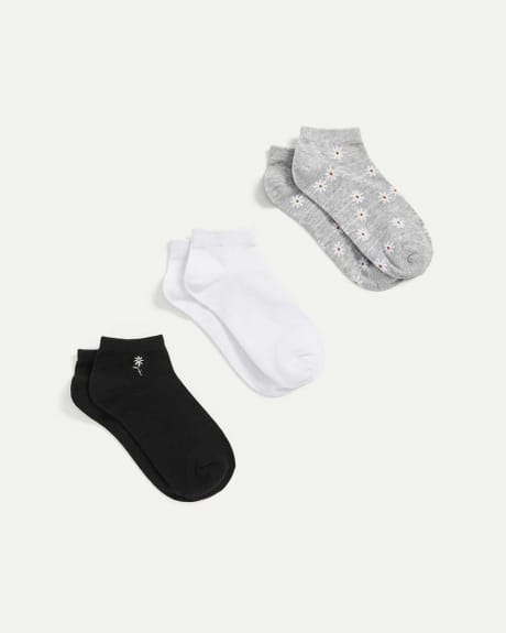 Daisies & Stripes Cotton Blend Ankle Socks Trio