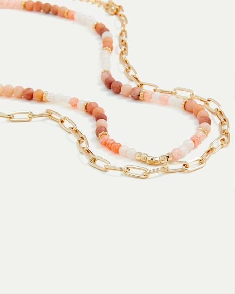 Double-Chain Short Necklace with Colourful Beads