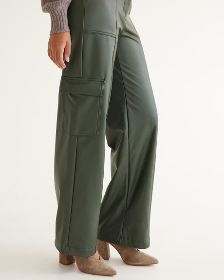 Wide-Leg Cargo Faux Leather Pants - Petite