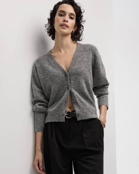 Cardigan avec strass à manches longues et col V
