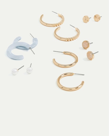 Boutons d'oreilles et anneaux émaillés - 6 paires