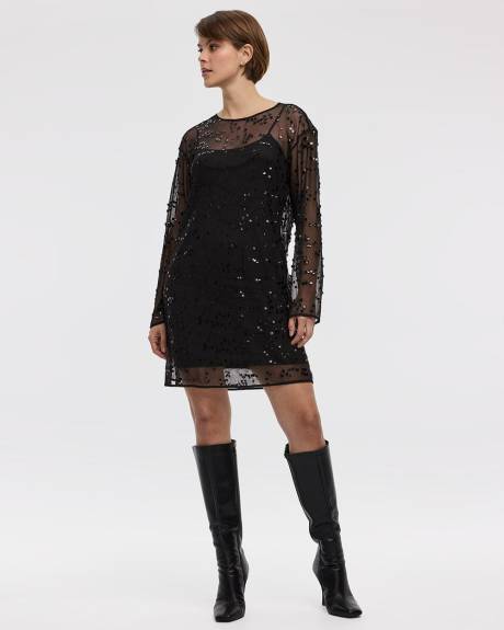 Long-Sleeve Mesh Mini Dress