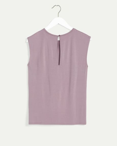 Solid Top with Shirred Crew Neckline