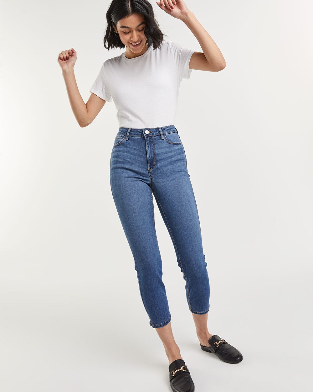 Medium Wash High Rise Cropped Skinny Jeans The Signature Soft - Petite