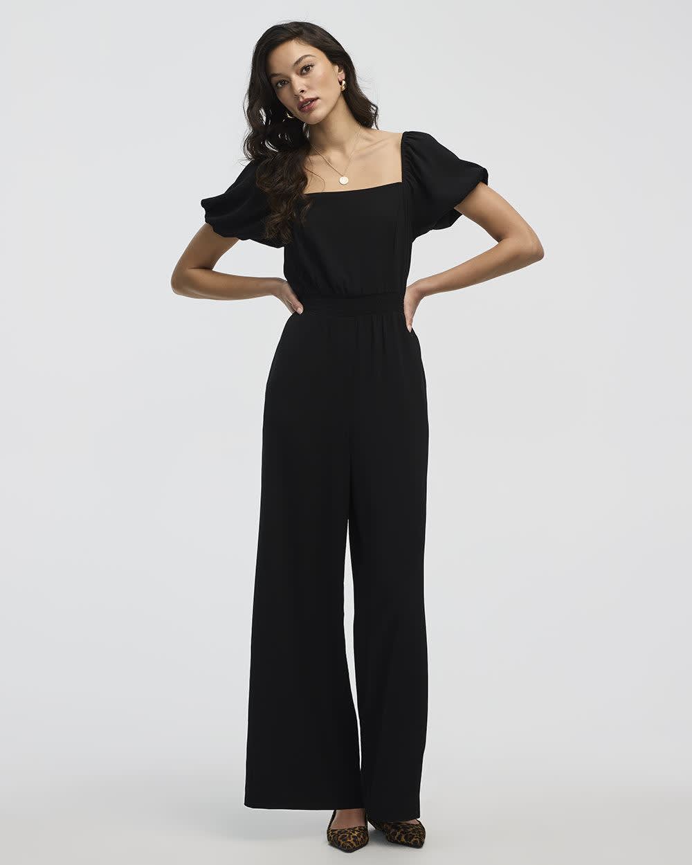 Straight-Leg Jumpsuit with Short Puffy Sleeves