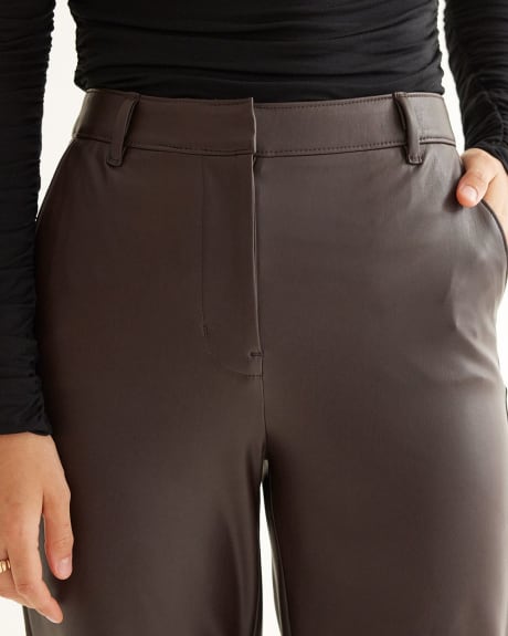 Pantalon à jambe large et taille haute en faux cuir extensible - Petite
