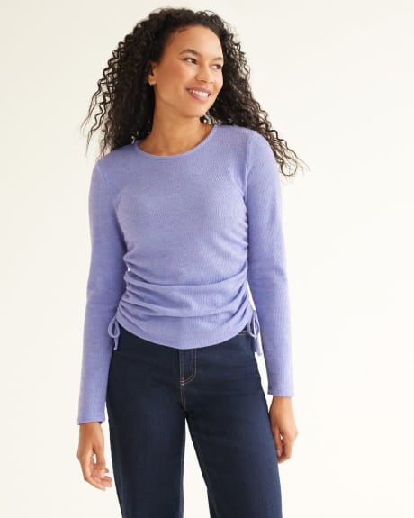 Long-Sleeve Shirred Top with Lateral Drawstring