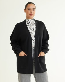 Long-Sleeve Open Cardigan with Pockets