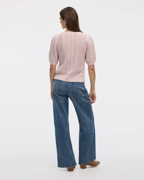 Puffy-Elbow-Sleeve V-Neck Sweater