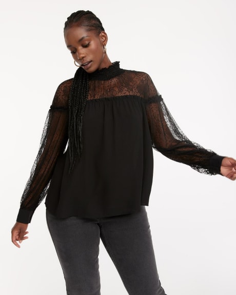 Lace Blouse with Mock Neckline
