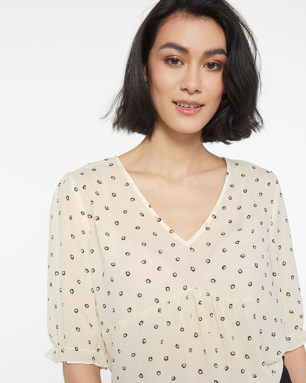 Puffed Sleeve Printed V-Neck Blouse