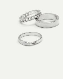 3-Pack Ring Set with Enamel Accents