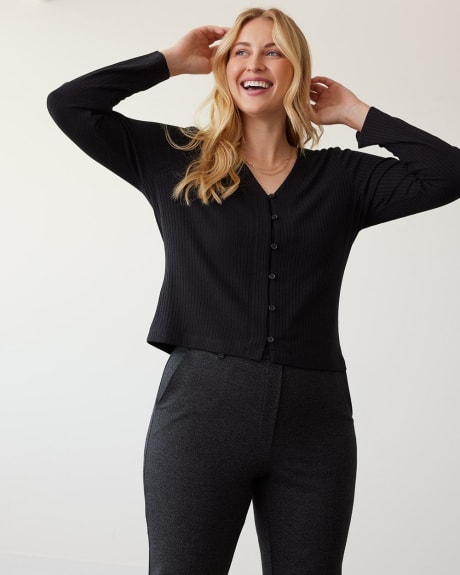 Long-Sleeve Buttoned-Down Ribbed Cardigan