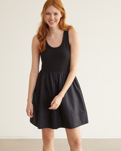 Sleeveless Dress with Poplin Skirt