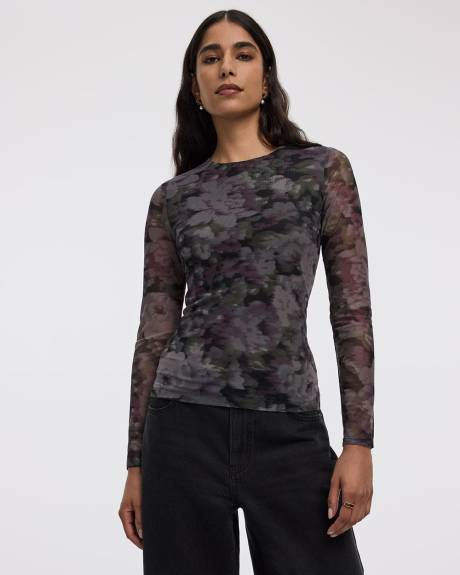 Haut en mesh à manches longues et col rond