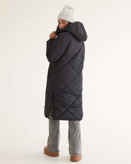 Maxi Hooded Diamond-Quilted Jacket