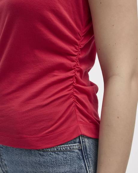 T-shirt à manches courtes et col rond avec fronces latérales