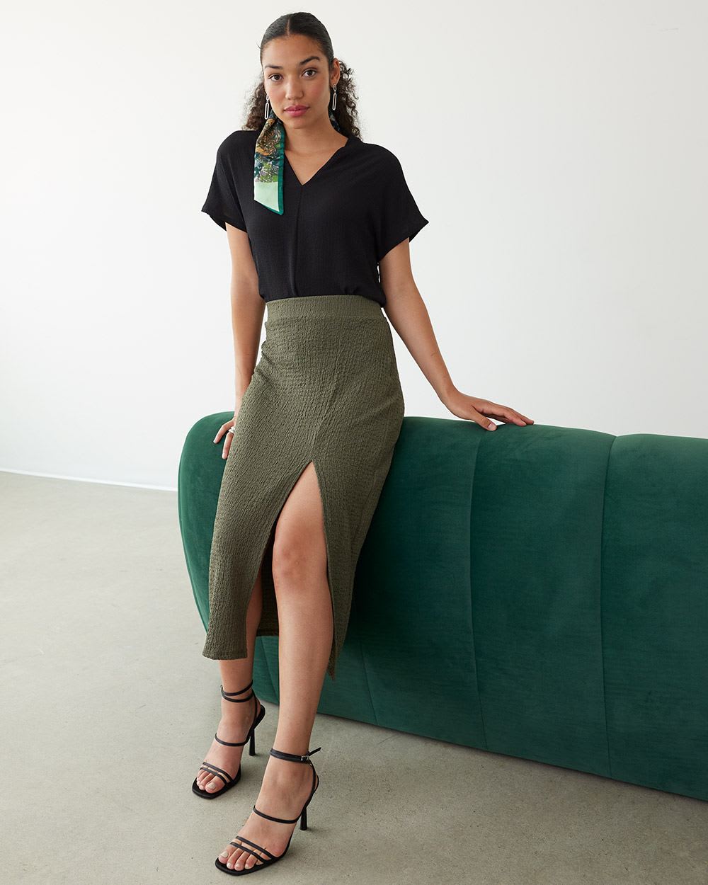 Knit Midi Skirt with Front Slit, Regular