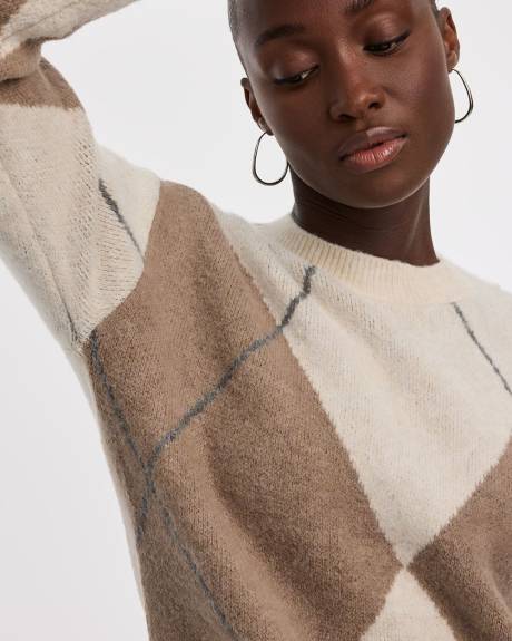 Pull à manches longues et col rond à motif de losanges