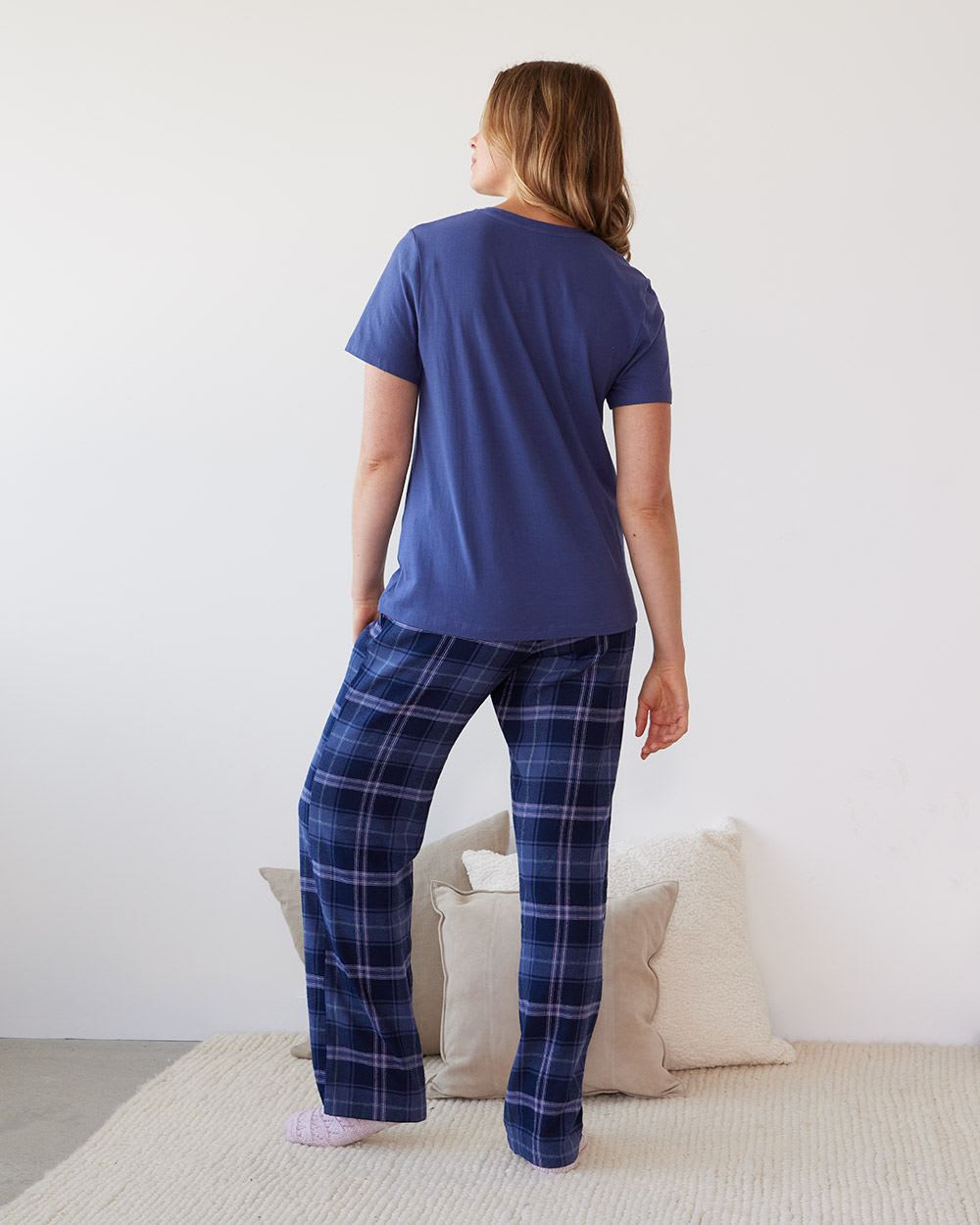 Short-Sleeve Top and Straight-Leg Pant Flannel Pyjama Set