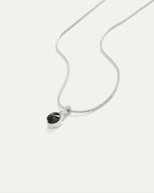 Short Necklace with Black Stone Pendant