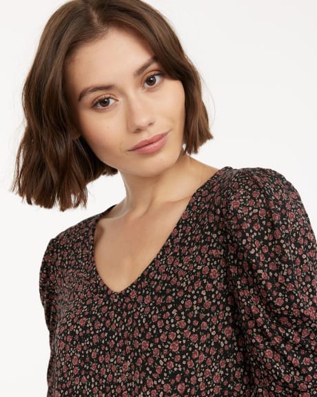 V-Neck Top with Puffy Shoulders