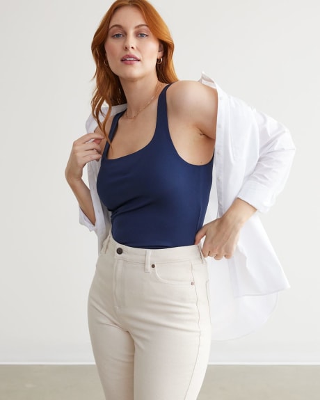 Double Layer Sculpting Tank with Square Neckline, R Essentials