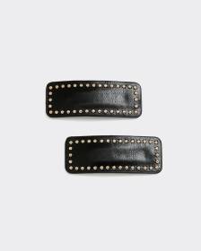 Studded Faux Leather Hair Clips - Set of 2