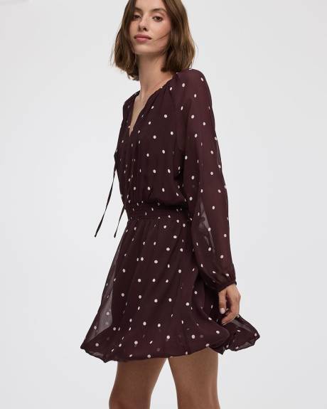 Mini-robe ballon à manches longues bouffantes et col V