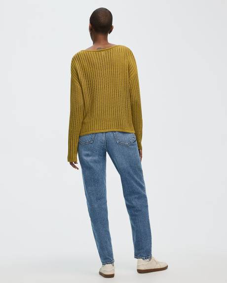 Pull en mailles ajourées à col bateau et manches longues