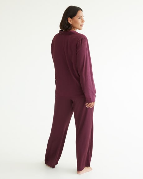 Long-Sleeve Top and Straight-Leg Pant Satin Pyjama Set, R Line