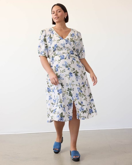 Buttoned-Down Dress with Short Flutter Sleeves