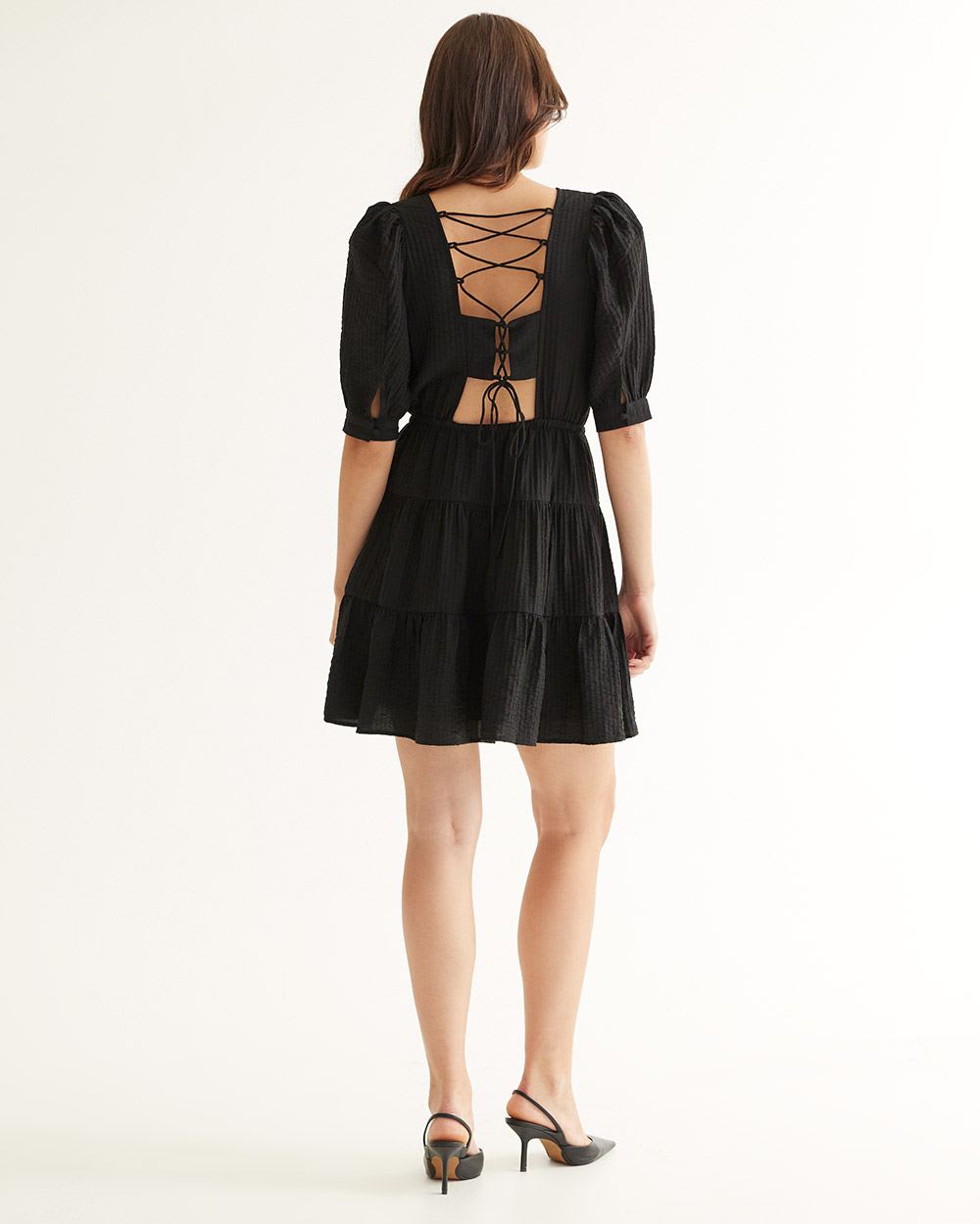 Short-Sleeve Wrap Dress with Lace-Up Details | Regular | Reitmans