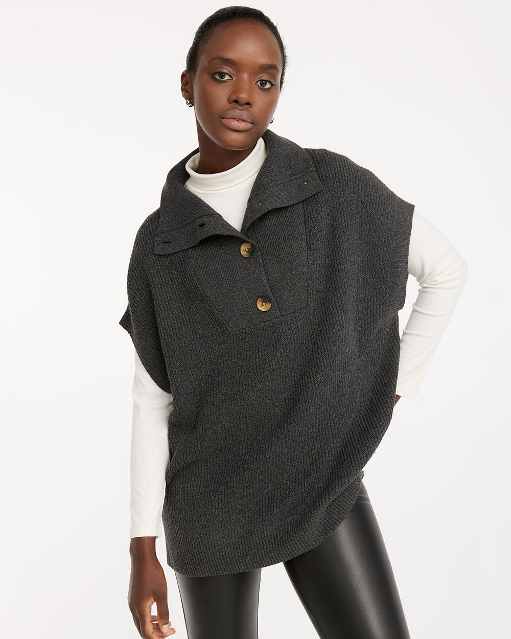 Extended Sleeves Poncho with Polo Collar