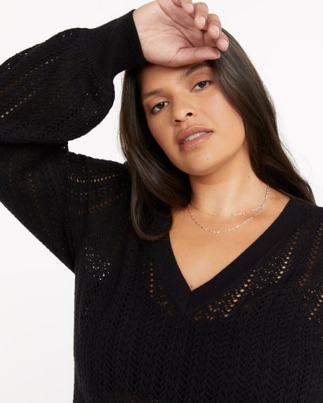 V-Neck Pullover with Pointelle Stitches
