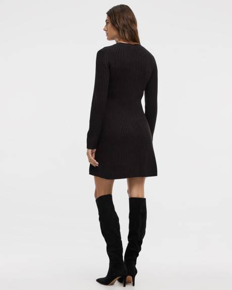 Long-Sleeve Crew-Neck Ribbed Sweater Dress