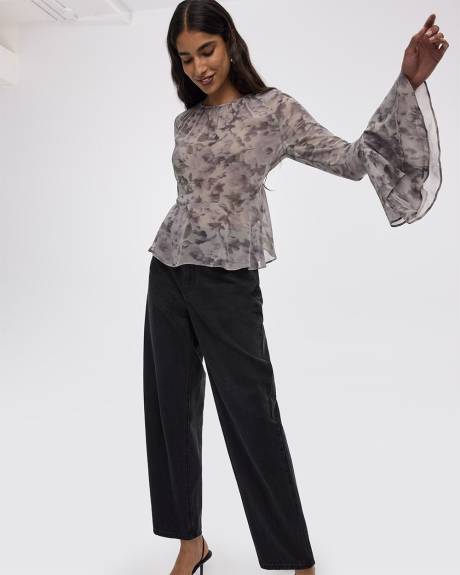 Long-Sleeve Crew-Neck Peplum Blouse