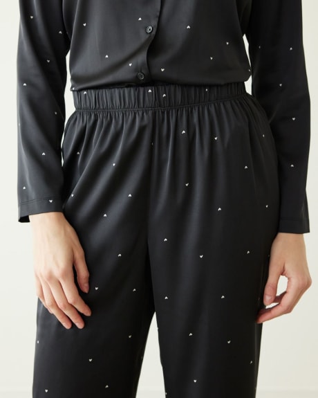 Long-Sleeve Top and Straight-Leg Pant Satin Pyjama Set - R Line