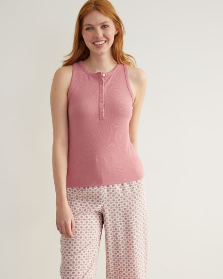 Sleeveless Ribbed Henley Pyjama Top, R Line