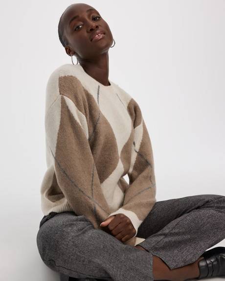 Pull à manches longues et col rond à motif de losanges