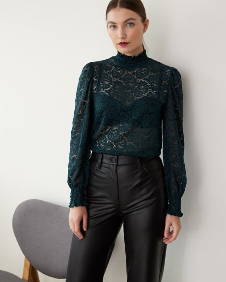 Lace Top with Long Puffy Sleeves