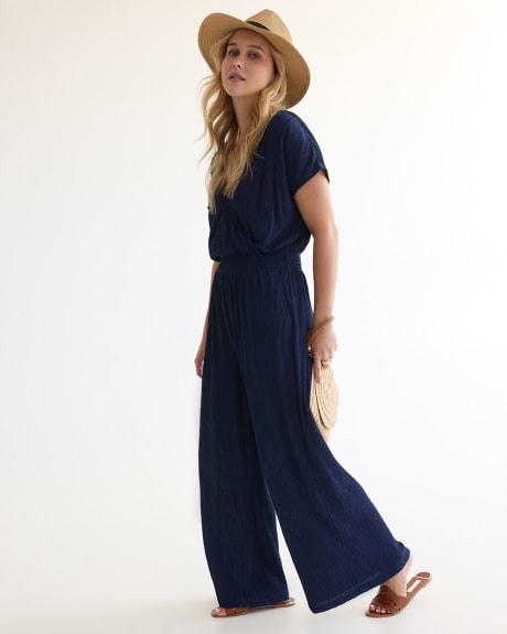 Short-Sleeve Sheer Cover-up Jumpsuit