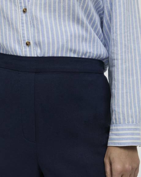 Pantacourt en mélange de lin à jambe large