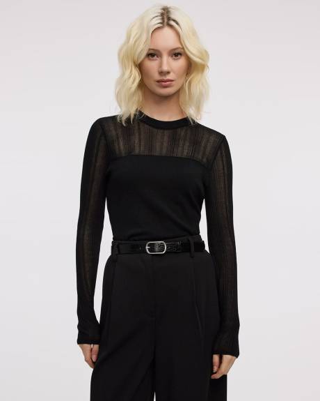 Pull à manches longues et col rond avec empiècement transparent