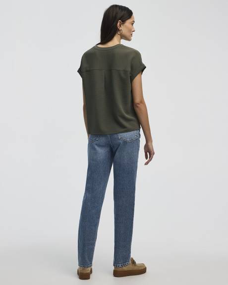 Extended-Sleeve Split-Neck Blouse