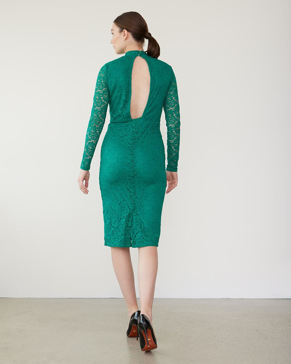 Long-Sleeve Lace Midi Bodycon Dress