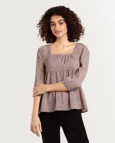 Printed Tiered Square Neck Long Sleeve Top