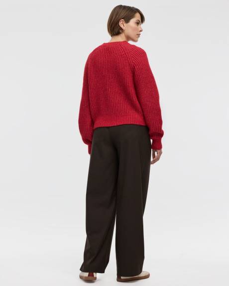 Long-Balloon-Sleeve Crew-Neck Cardigan